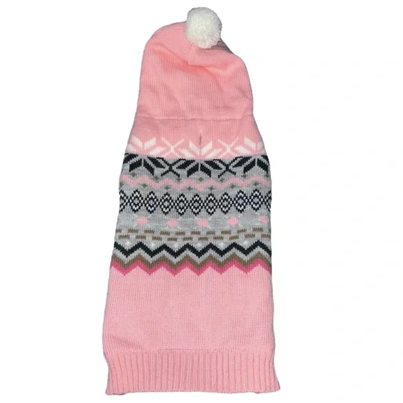 LIKE NEW Friends Forever Pink Knit Sherpa Fleece Lined Dog Puppy Hooded Sweater