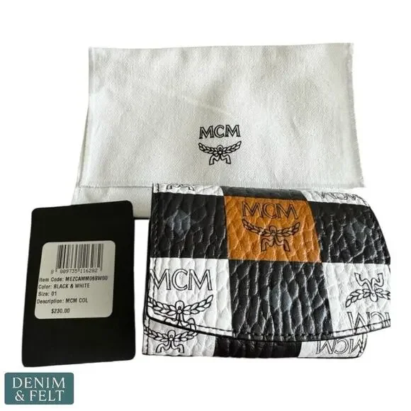 MCM Pet Litter Bag Holder Checkerboard Visetos Black White Cognac Logo - NEW/NIB