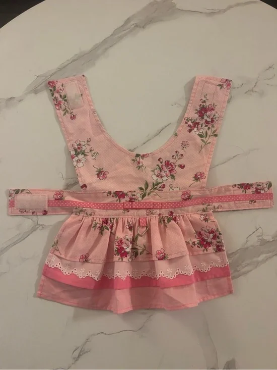 HAND MADE Pink Floral Dog Harness Dress with Skirt