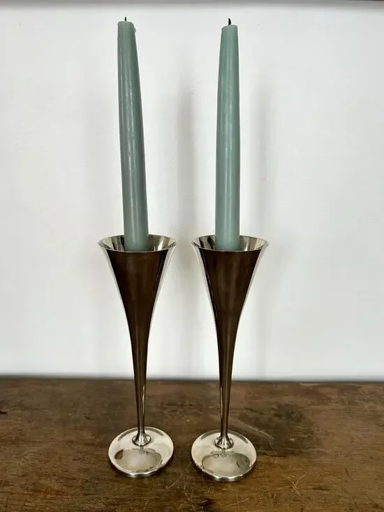 Mid Century Modern Silver Candlesticks ,Vintage MCM Silver Plated Candle Holders