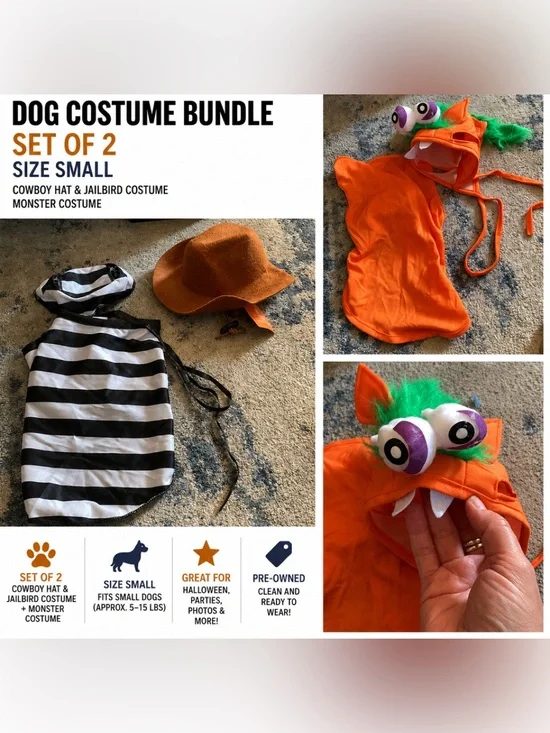 Set of 2 Dog Costume & Cowboy Hat Size Small