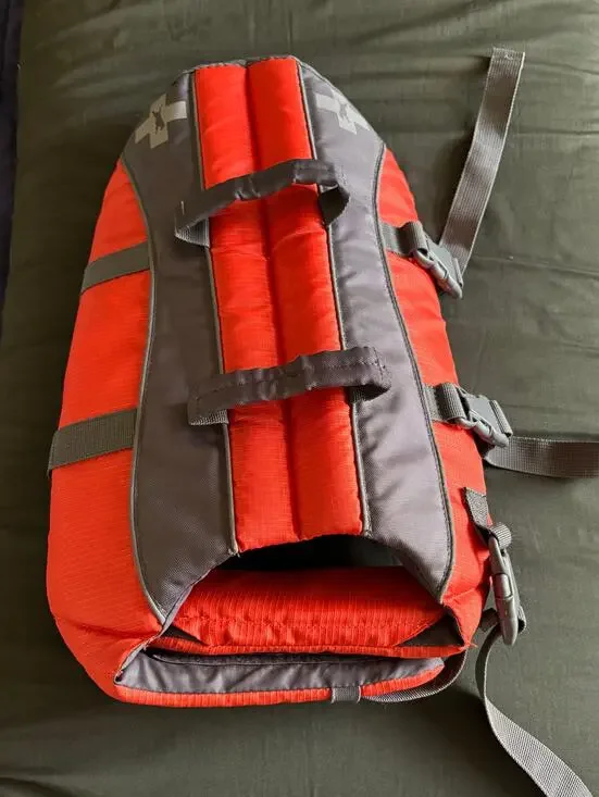 Frisco Ripstop Orange Grey Dog Life Jacket Life Swim Vest, size Medium M
