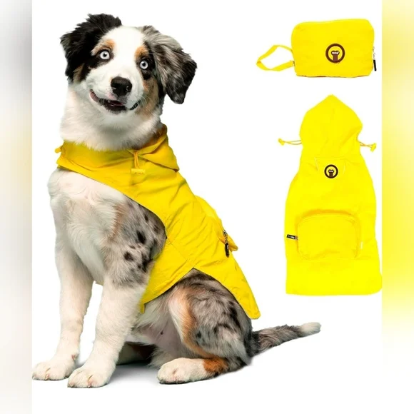fabdog Yellow Raincoat Packable Waterproof Nylon Coat for Dogs‎ - Bright sz L