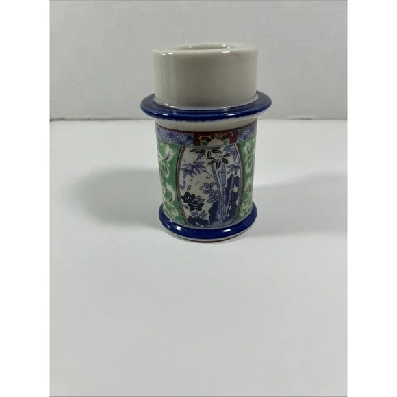 Vintage Colonial Candle Made In Japan Ceramic Candle‎ Holder, Blue, Green, White