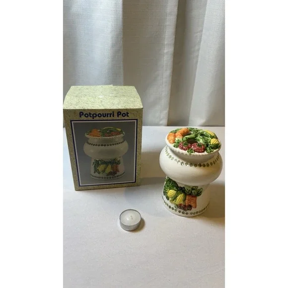 NOS Vintage Small Potpourri Crock Warmer Vegetable Design Ceramic Pot Walmart