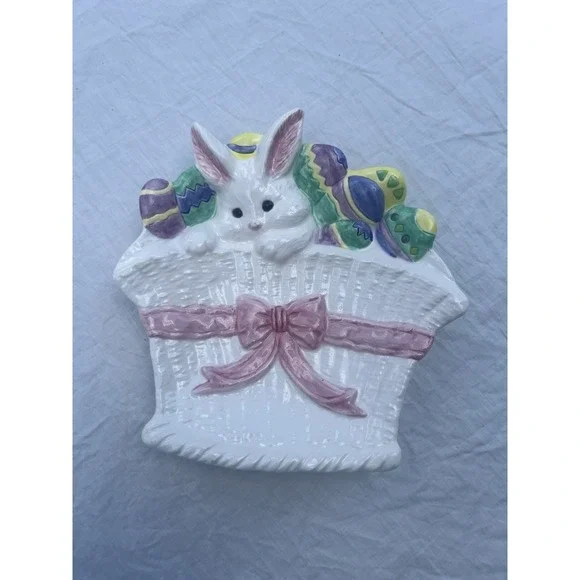 Vintage Ceramic Easter Bunny Rabbit Egg Holder Display Planter Candy Dish