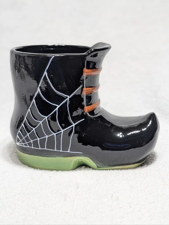 Yankee Candle Green Black Halloween Witch Boot Jar Candle Holder Ceramic Vase