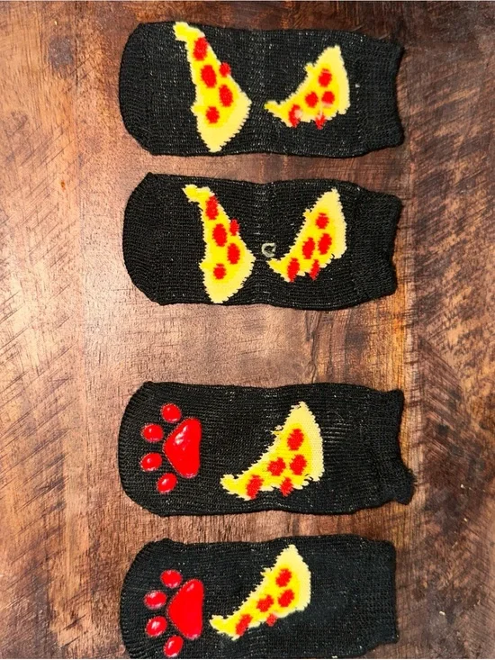 Black Pizza Pattern Non-Slip Dog Socks - PawGrip