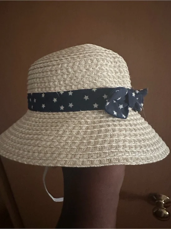 Dog Straw Sun Hat with Navy Star Band/Dog Apparel