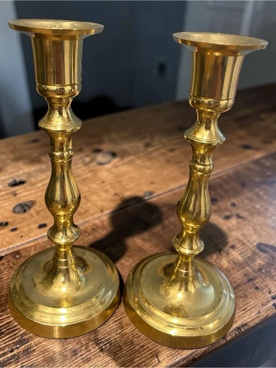 Vintage Solid Brass 7” Candlestick Holder Pair | Taper Candle Holders