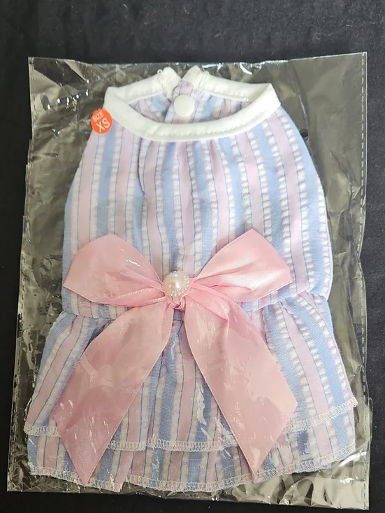 Dog Striped Pink & Blue Bow Dress - Unbranded