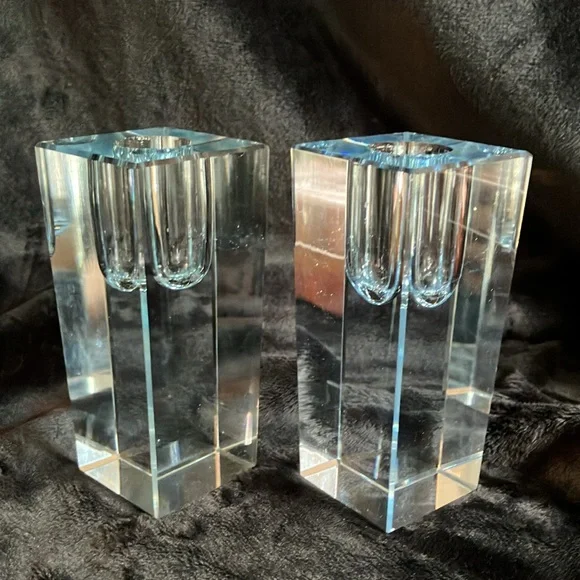 Vintage Modern Crystal Candle Stick Holders With Storage Box