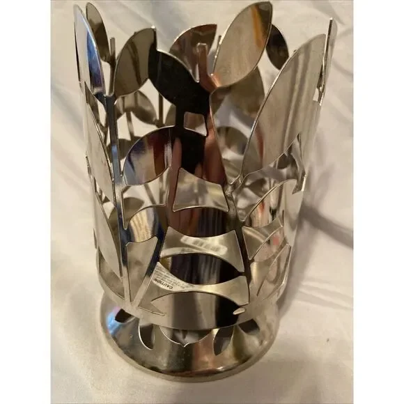 New Silver‎ Bamboo Design Candle Holder Metal Stand 6x4 Inchs