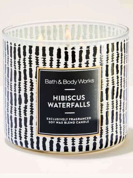 Bath & Body Works Hibiscus Waterfalls 3-Wick Candle - Black & White Pattern