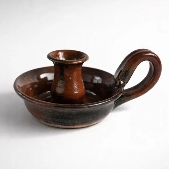 VINTAGE CHAMBER-STICK STUDIO POTTERY CANDLE HOLDER HANDMADE COTTAGECORE BOHO MCM