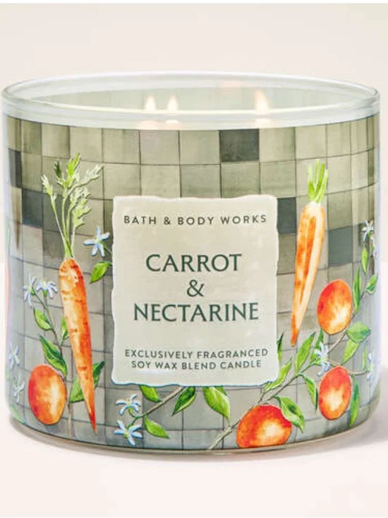 Bath & Body Works Carrot & Nectarine 3-Wick Candle - Green & Orange Label