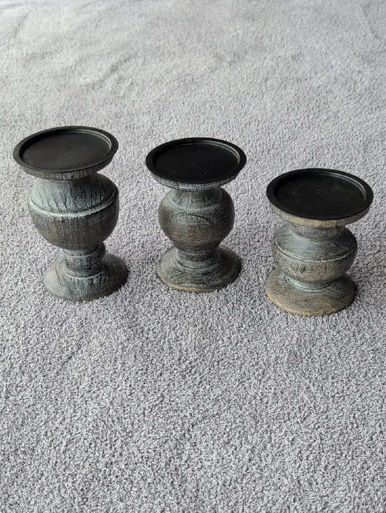 Party Lite Set of 3 Rustic Wood-Tone Candle Holders - Blue/Grey