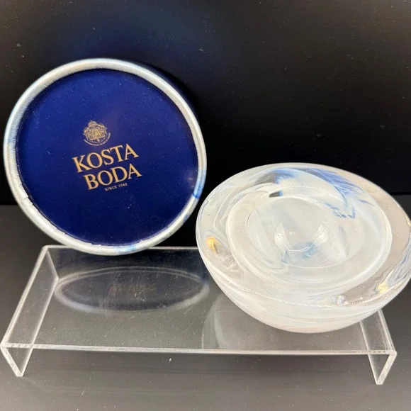Kosta Boda Atoll White Glass Votive Candle‎ Bowl Anna Ehrner Signed with Box