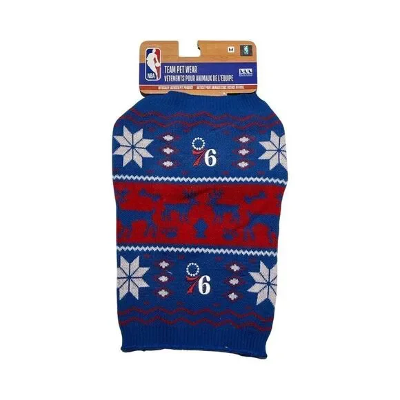 NBA Officially Licensed Philadelphia 76ers Petwear Knit Holiday Dog Sweater NWT