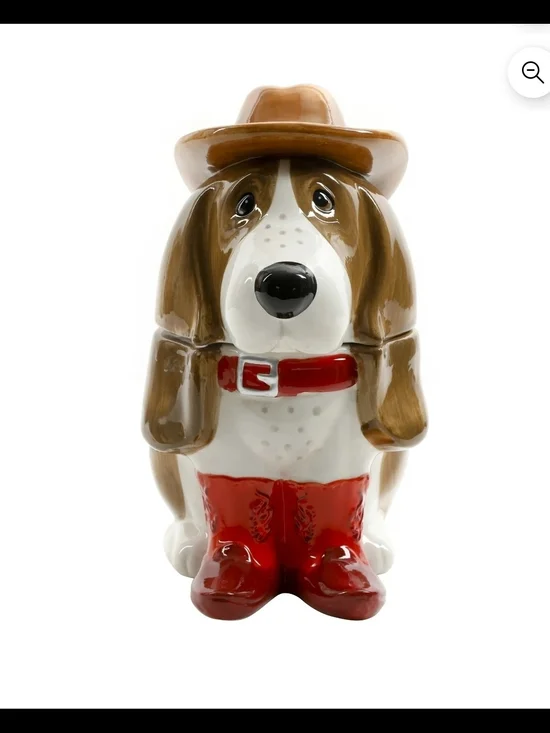 The Pioneer Woman Brown & White Dog Cookie Jar with Red Collar and Boots