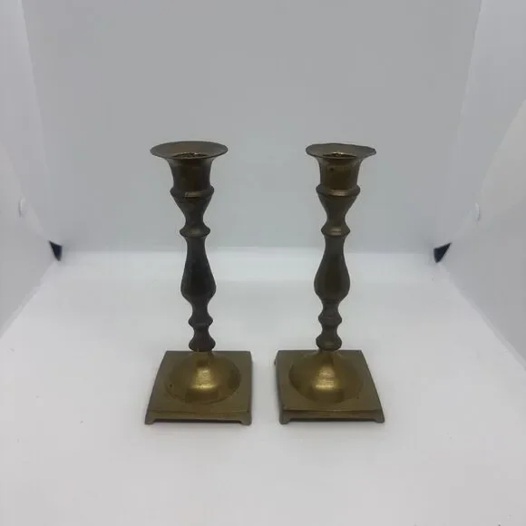 Vintage Set Of 2 Brass Candle Stick Holders Made In India