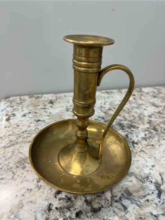 Vintage Brass Chamberstick Candle Holder - Brass