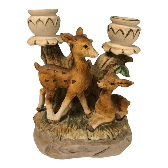 Vtg Fawn Deer Double Taper Candle 5.5” Holder Figurine Made In Japan‎