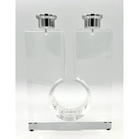 Clear Acrylic Lucite Double Candle Stick Holder Modern Contemporary 7