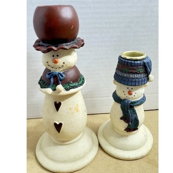 2000 Snowman Family Candle Holders Set‎ of 2 Graduated Sizes Holiday Xmas Y2K