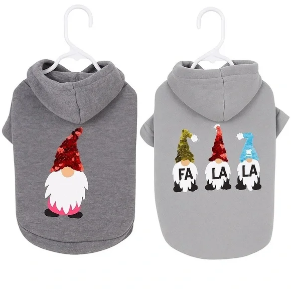 Dog Christmas Holiday NEW Grey Sequin Gnome Sweatshirts XS Size Charts in pics