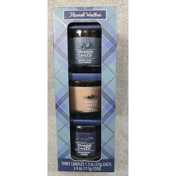 Yankee Candle Flannel Weather Set Three Each 1.3oz‎ Scented Mini Candle Gift NEW