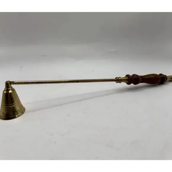 Vintage Brass Candle Snuffer Wood 12” Long Taper Candle‎ Accessory Cottagecore