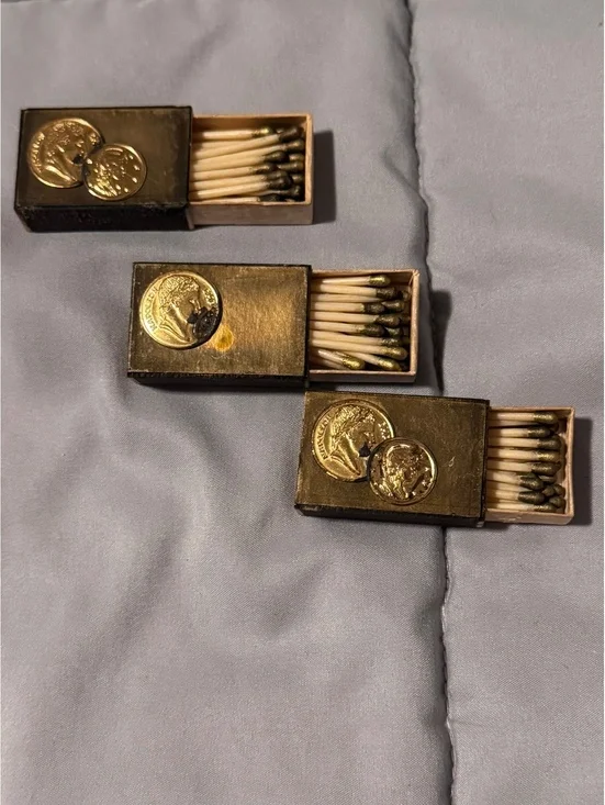 Set of 3 Vintage Italian Wax Fireplace Matches Wooden Boxes Made in Italy Hearth