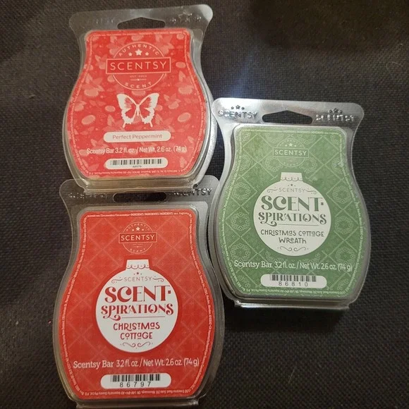 Lot Of 3 New Scentsy Wax  - 3.2 oz Bars - Christmas Scents Christmas Cottage....