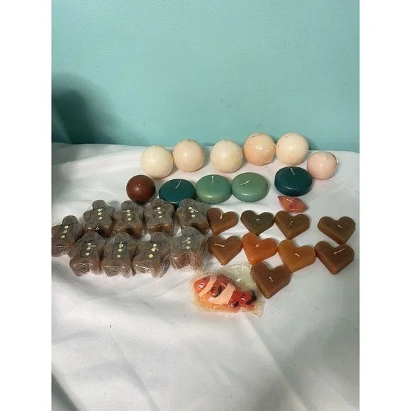 Assorted Wax Candles Gingerbread, Hearts, Balls Lot of‎ 31