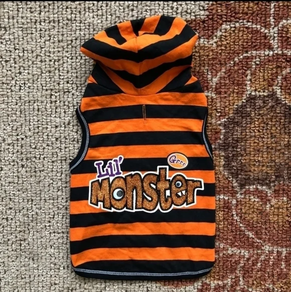 Lil' Monster Pet Dog Halloween Costume Hoodie Size Small S Striped Orange EUC
