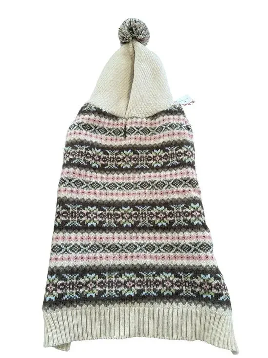 Fair Isle Hooded Dog Sweater Beige Taupe Pink M