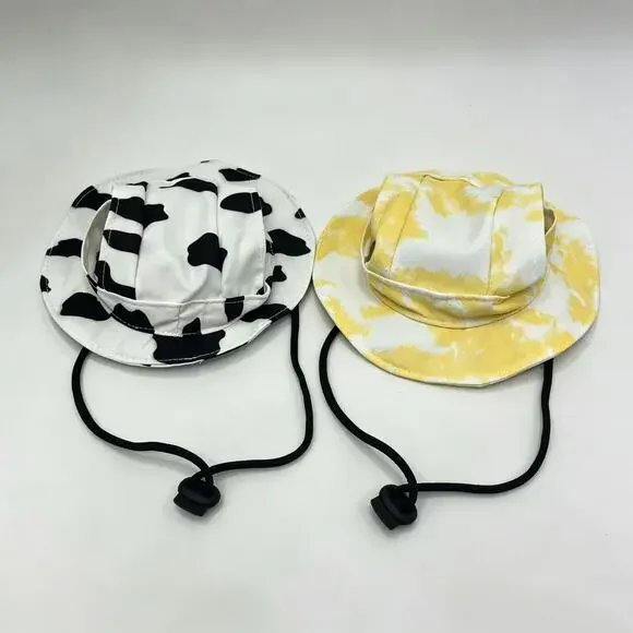 2Pcs Pet Bucket Hat Set Cow Print & Yellow
