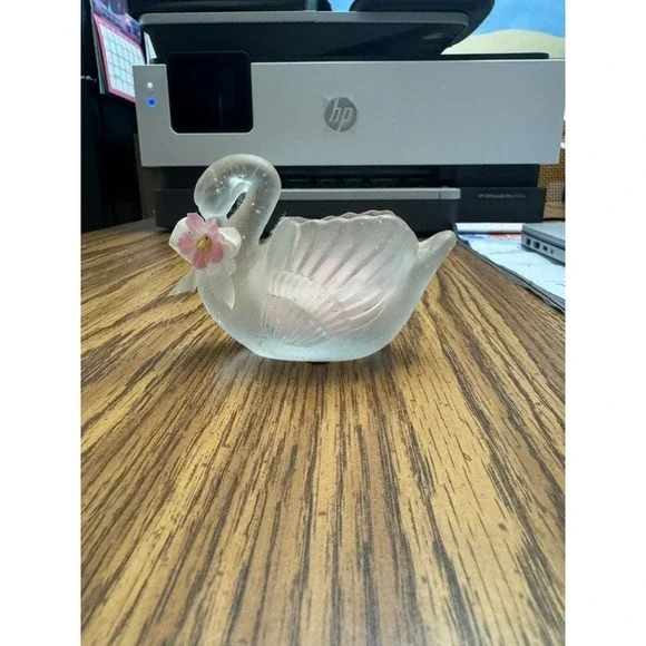 Vintage Frosted Glass Swan Candle Holder Pink Wax Flower Accent Cottagecore Deco