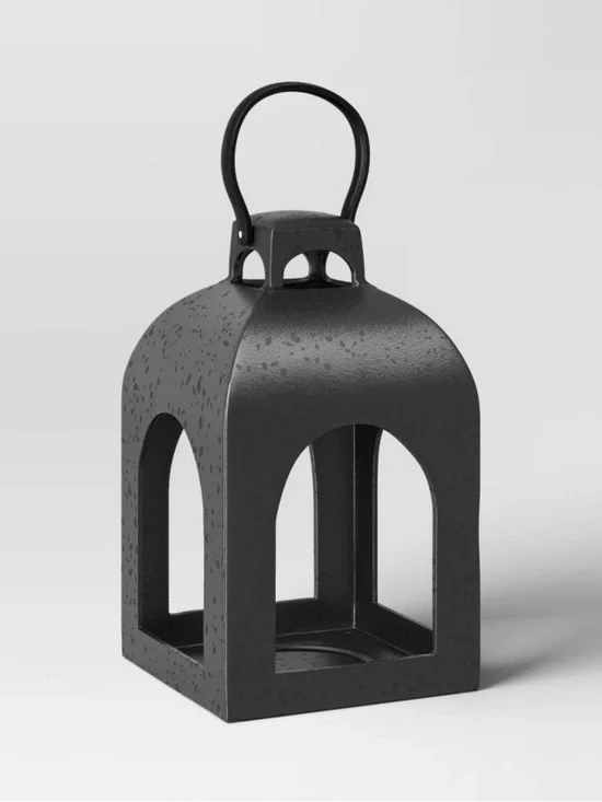 Threshold Cast Aluminum Lantern – Black 13.5” Pillar Outdoor Candle Holder NWT