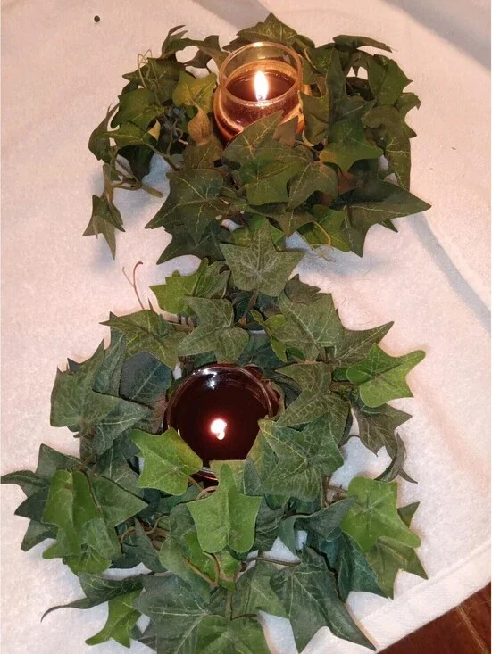 Set of 2 Artificial Ivy Candle Rings Wreaths Faux Greenery Table Decor