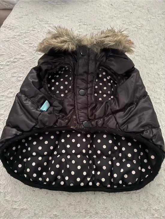 Dogo Black Quilted Puffer Vest w/Polka Dot Lining and Faux Fur Collar