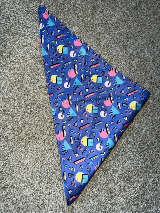 Retro Geo Print Triangle Bandana - Purple with Bright Accents for pets