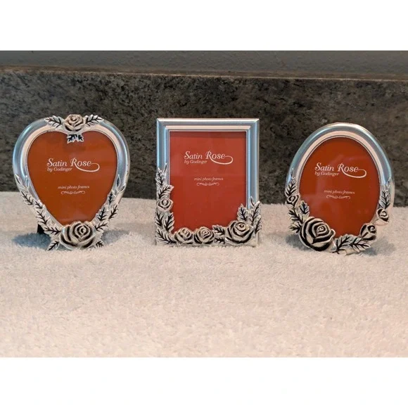 Godinger Mini Picture Frames Silver Plated Set of 3 Satin Rose 1994 Vintage 2x2