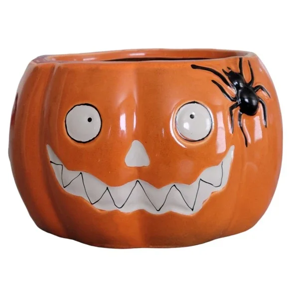 Yankee Candle Halloween Boney Bunch Pumpkin Jar Candle Holder Candy Dish Spider