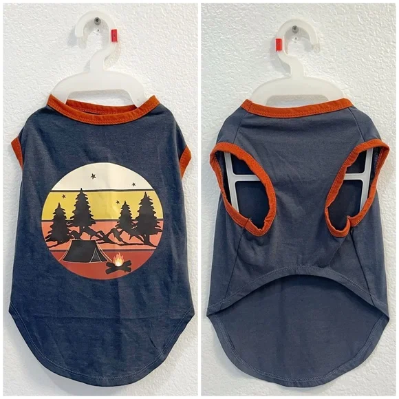 Frisco by Chewy | Dog Camping Graphic Tee | Size Medium, Steel Blue/Rust