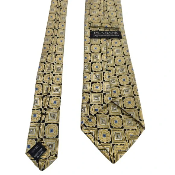 Jos A Bank Signature Collection Mens Necktie Gold‎ Handmade Embroidered Silk