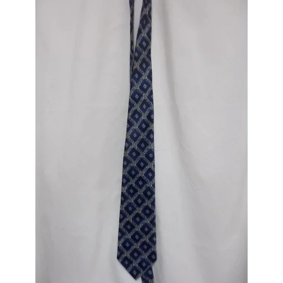 Ketch Mens Blue Gold GeoDiamond Pattern Silk Blend Necktie Formal Accessory