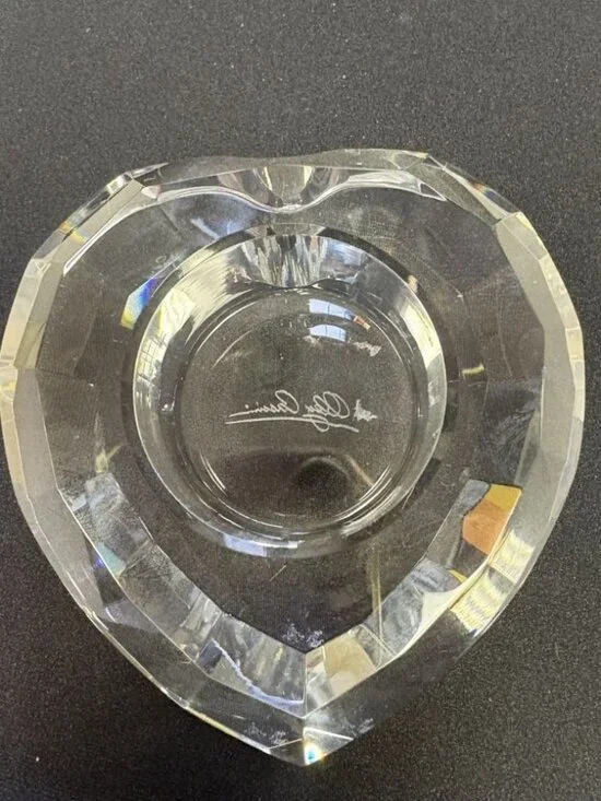 Oleg Cassini Crystal Votive Candle Holder, Heart Shaped, Clear Glass, Signed