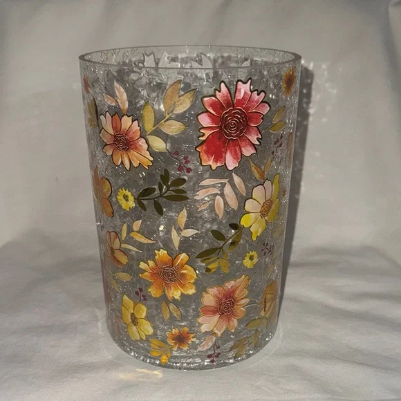 Floral Glass Candle Holder Fall Color Floral Accents NWOT